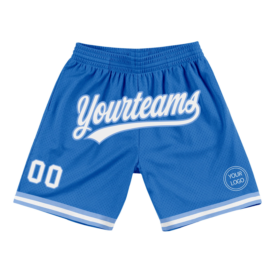 Custom Blue White-Light Blue Authentic Throwback Basketball Shorts