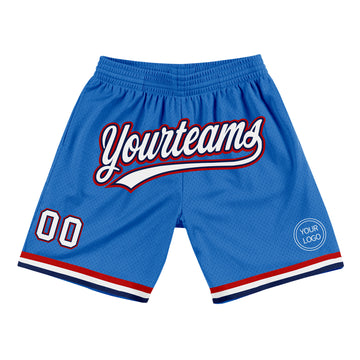 Custom Blue White Navy-Red Authentic Throwback Basketball Shorts