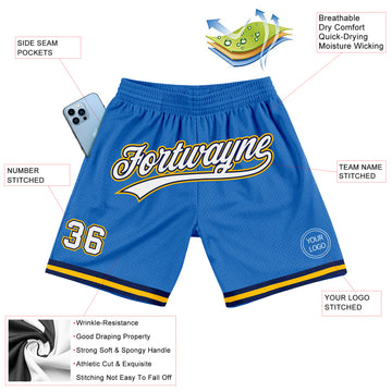 Custom Blue White Navy-Gold Authentic Throwback Basketball Shorts