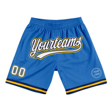 Load image into Gallery viewer, Custom Blue White Navy-Gold Authentic Throwback Basketball Shorts
