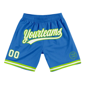 Custom Blue White-Neon Green Authentic Throwback Basketball Shorts