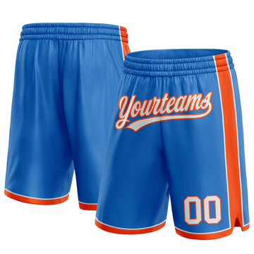 Custom Blue White-Orange Authentic Basketball Shorts