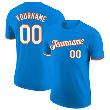 Custom Blue White-Orange Performance T-Shirt