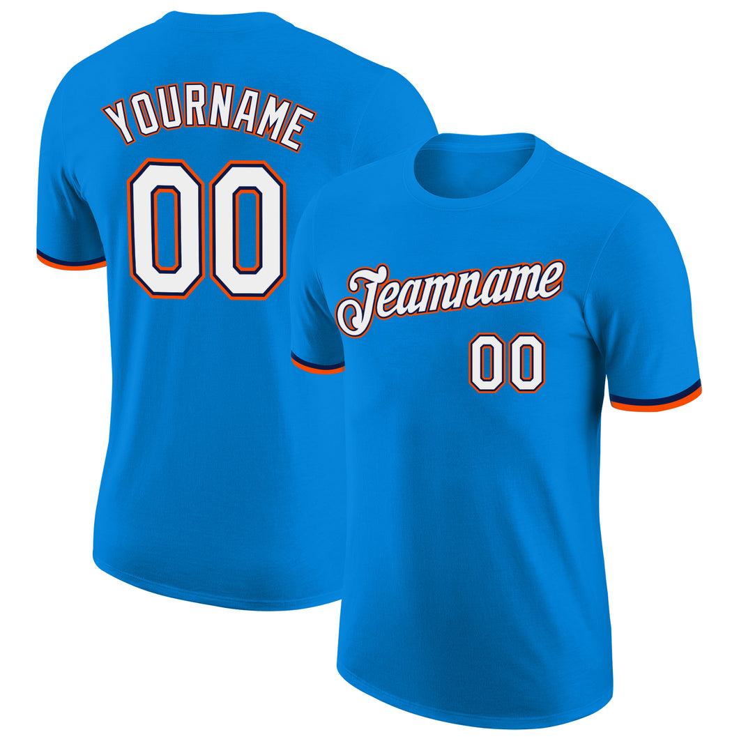 Custom Blue White Navy-Orange Performance T-Shirt