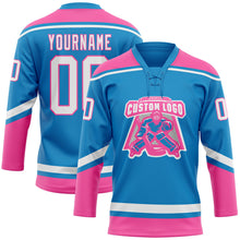 Load image into Gallery viewer, Custom Blue White-Pink Hockey Lace Neck Jersey
