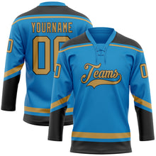 Load image into Gallery viewer, Custom Blue Old Gold-Black Hockey Lace Neck Jersey
