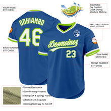 Load image into Gallery viewer, Custom Blue White-Neon Green Authentic Throwback Baseball Jersey
