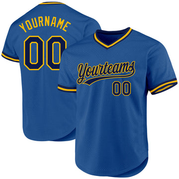 Custom Blue Navy-Gold Authentic Throwback Baseball Jersey