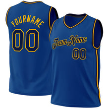 Load image into Gallery viewer, Custom Blue Navy-Gold Authentic Throwback Basketball Jersey
