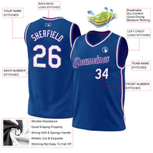 Load image into Gallery viewer, Custom Blue White-Purple Authentic Throwback Basketball Jersey
