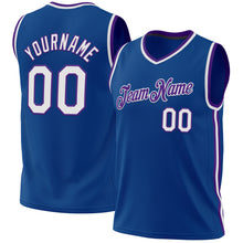 Load image into Gallery viewer, Custom Blue White-Purple Authentic Throwback Basketball Jersey
