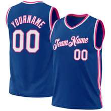 Load image into Gallery viewer, Custom Blue White-Pink Authentic Throwback Basketball Jersey
