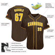 Load image into Gallery viewer, Custom Brown White Pinstripe Gold-White Authentic Baseball Jersey
