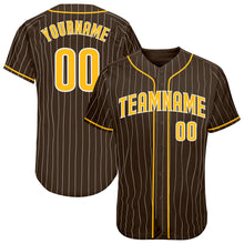 Load image into Gallery viewer, Custom Brown White Pinstripe Gold-White Authentic Baseball Jersey
