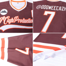 Load image into Gallery viewer, Custom Brown White-Orange Hockey Jersey
