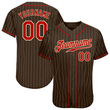 Load image into Gallery viewer, Custom Brown Cream Pinstripe Red-Cream Authentic Baseball Jersey
