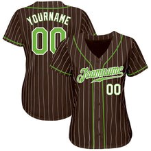 Load image into Gallery viewer, Custom Brown White Pinstripe Neon Green-White Authentic Baseball Jersey

