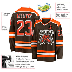 Custom Brown Orange-White Hockey Jersey