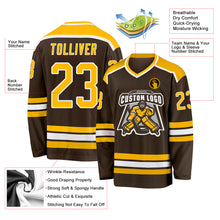 Load image into Gallery viewer, Custom Brown Gold-White Hockey Jersey
