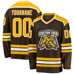 Custom Brown Gold-White Hockey Jersey