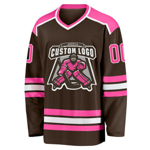 Custom Brown Pink-White Hockey Jersey