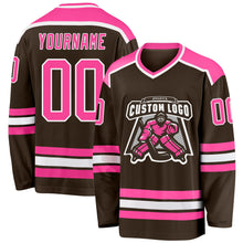 Load image into Gallery viewer, Custom Brown Pink-White Hockey Jersey
