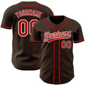 Custom Brown Red-White Authentic Baseball Jersey