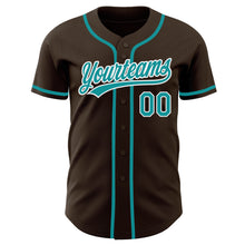 Load image into Gallery viewer, Custom Brown Teal-White Authentic Baseball Jersey
