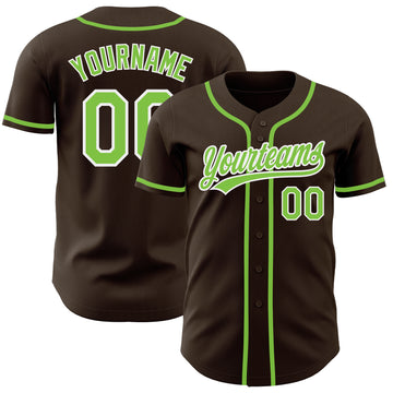 Custom Brown Neon Green-White Authentic Baseball Jersey