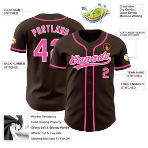 Custom Brown Pink-White Authentic Baseball Jersey