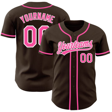 Custom Brown Pink-White Authentic Baseball Jersey