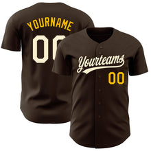 Load image into Gallery viewer, Custom Brown Cream-Gold Authentic Baseball Jersey
