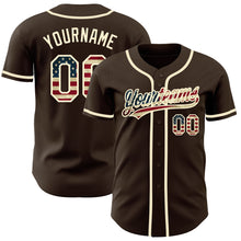 Load image into Gallery viewer, Custom Brown Vintage USA Flag-Cream Authentic Baseball Jersey
