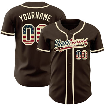 Custom Brown Vintage USA Flag-Cream Authentic Baseball Jersey