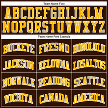 Load image into Gallery viewer, Custom Brown White Pinstripe Gold Authentic Basketball Jersey
