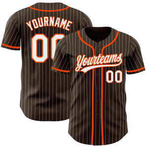 Custom Brown White Pinstripe Orange Authentic Baseball Jersey