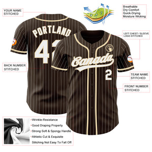 Custom Brown White Pinstripe City Cream Authentic Baseball Jersey