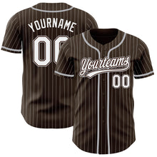 Load image into Gallery viewer, Custom Brown White Pinstripe Gray Authentic Baseball Jersey

