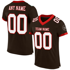 Custom Brown White-Red Mesh Authentic Football Jersey