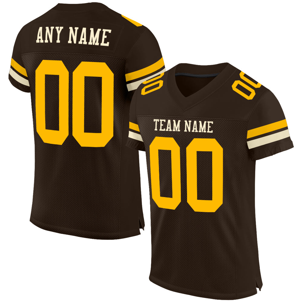 Custom Brown Gold-Cream Mesh Authentic Football Jersey