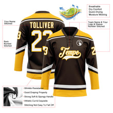 Load image into Gallery viewer, Custom Brown White-Gold Hockey Lace Neck Jersey
