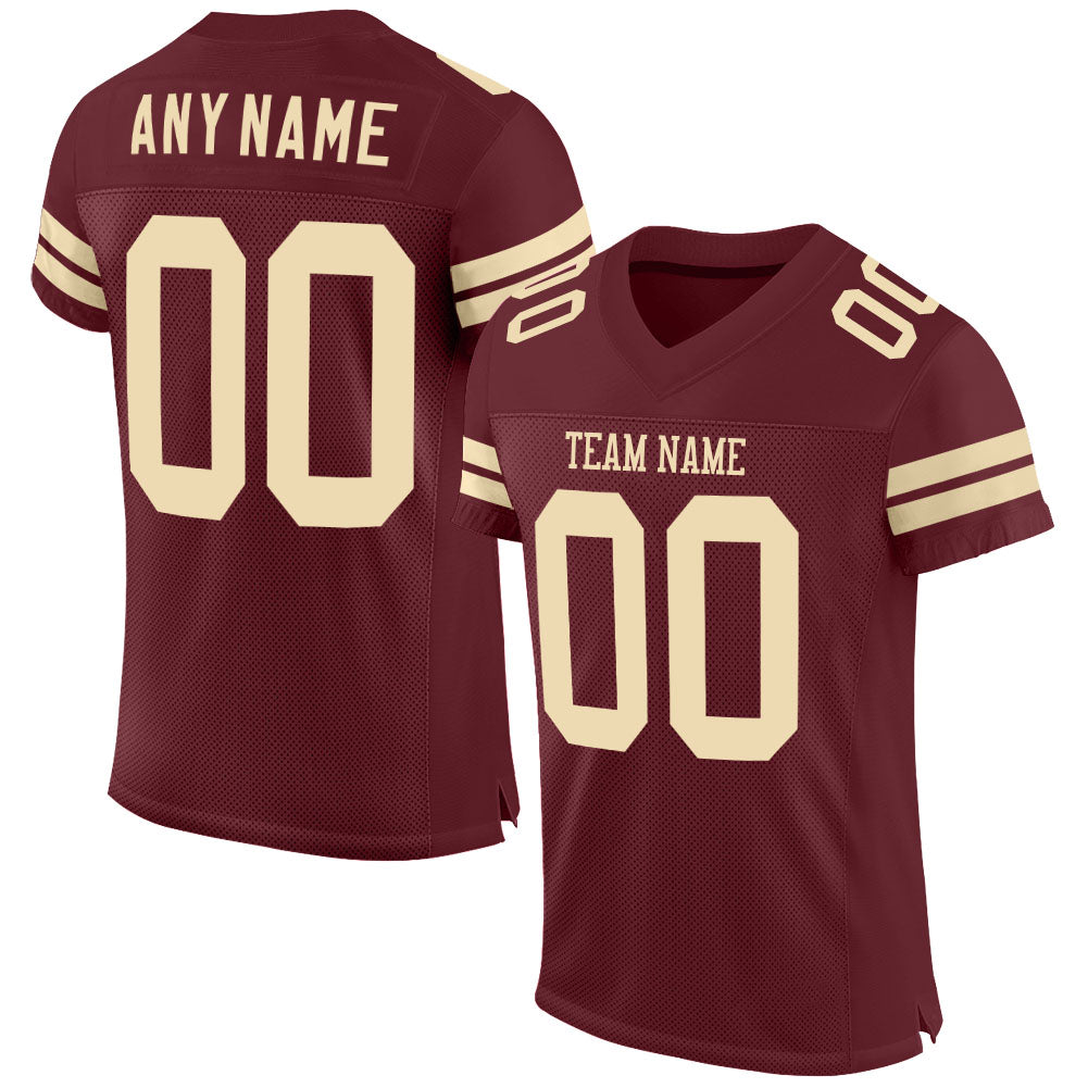 Custom Burgundy Cream Mesh Authentic Football Jersey