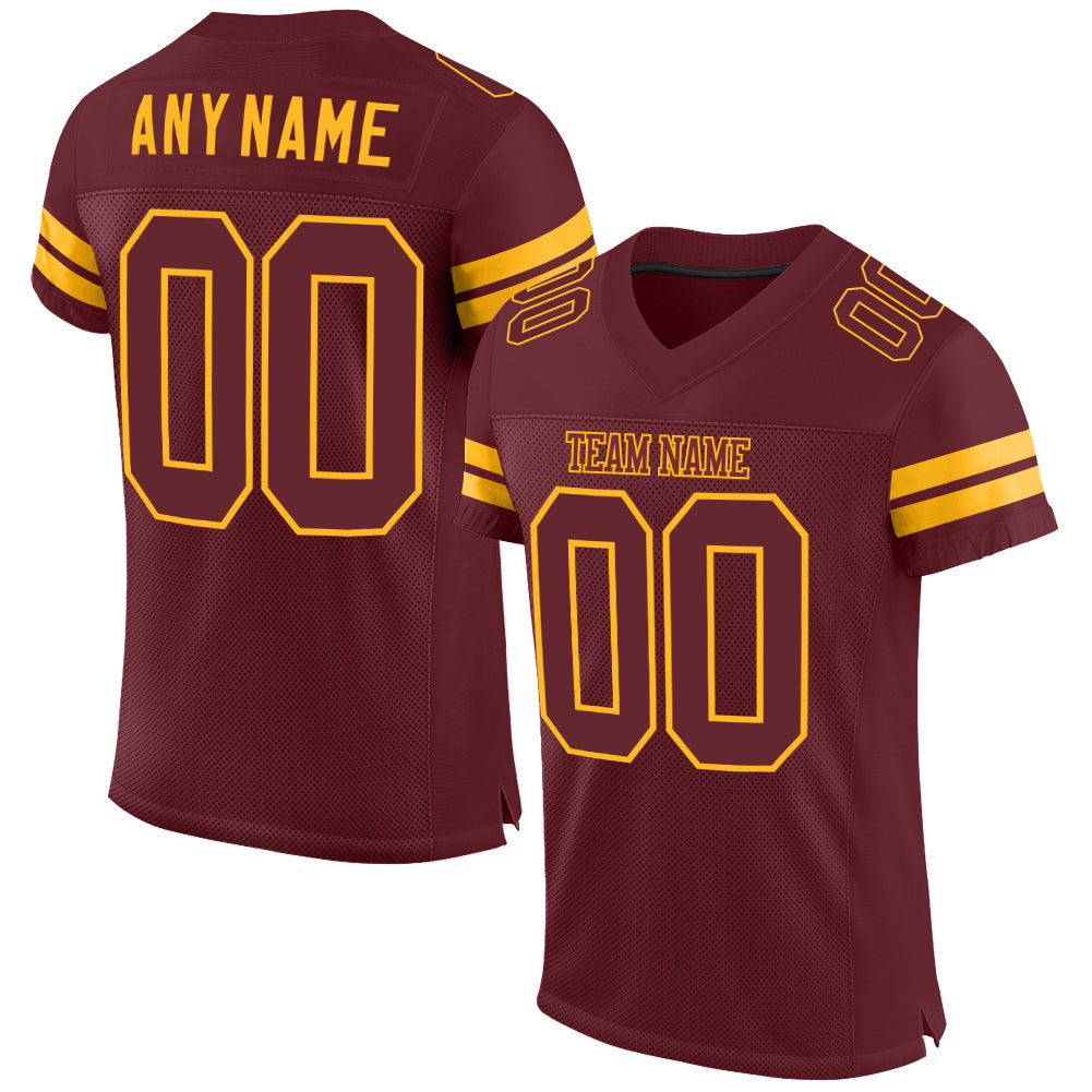 Custom Burgundy Burgundy-Gold Mesh Authentic Football Jersey