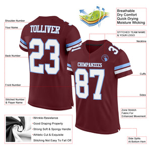 Custom Burgundy White-Light Blue Mesh Authentic Football Jersey