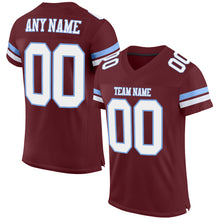 Load image into Gallery viewer, Custom Burgundy White-Light Blue Mesh Authentic Football Jersey
