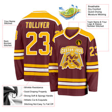 Load image into Gallery viewer, Custom Burgundy Gold-White Hockey Jersey
