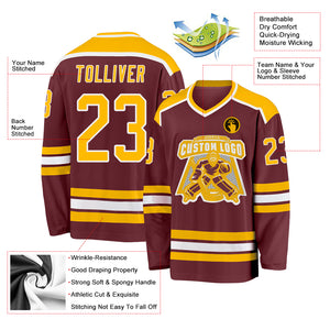 Custom Burgundy Gold-White Hockey Jersey