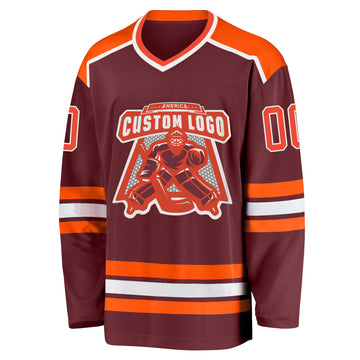 Custom Burgundy Orange-White Hockey Jersey