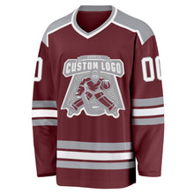 Load image into Gallery viewer, Custom Burgundy White-Gray Hockey Jersey
