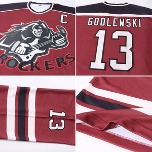 Custom Burgundy Cream-Black Hockey Jersey